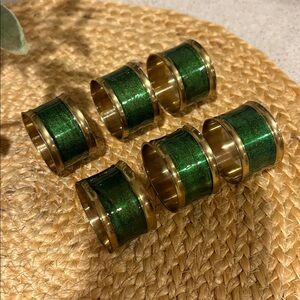 (6) Vintage Brass & Green Napkin Rings